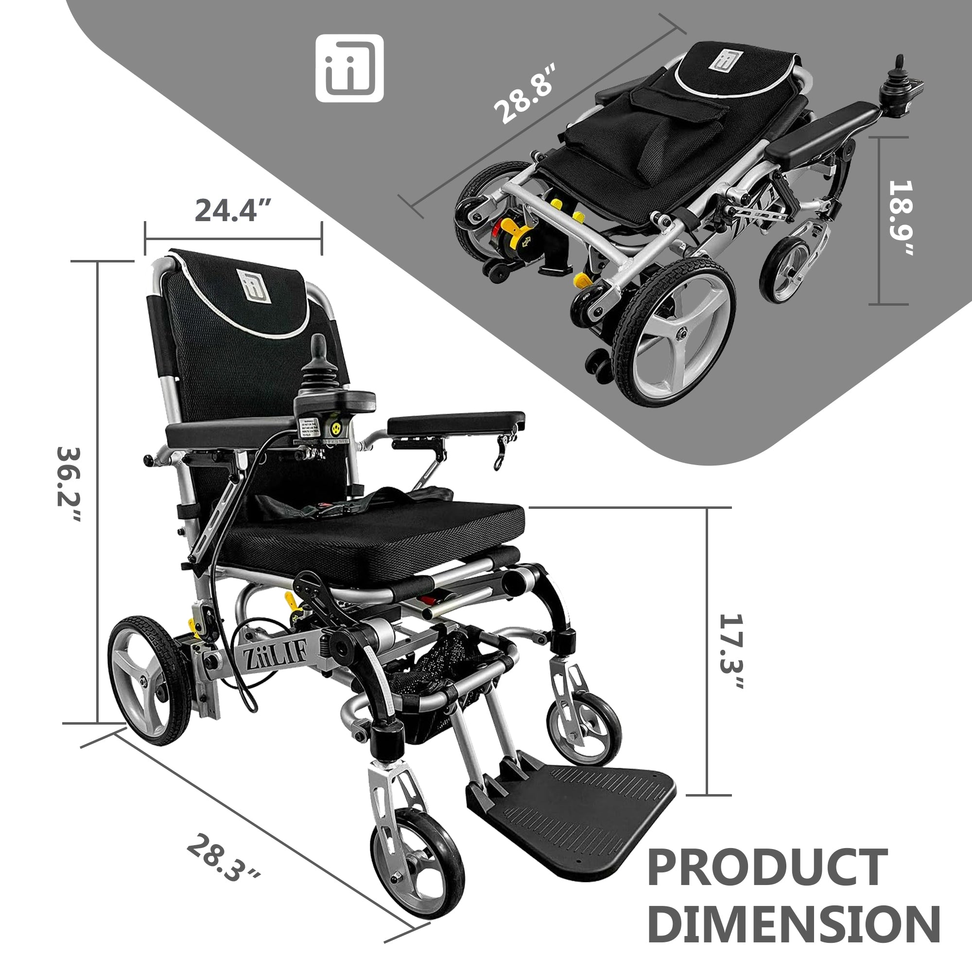 ZiiLIF PC1-2024 - Lightweight (42.1 lb) Folding Electric Wheelchair for Adults with Warranty (Flight Friendly)