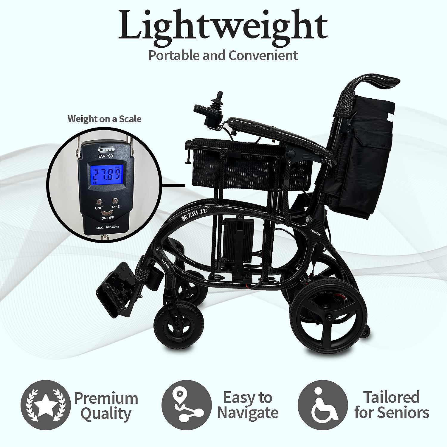 ZiiLIF X Model Carbon Fiber 28lbs Lightweight Electric Wheelchair