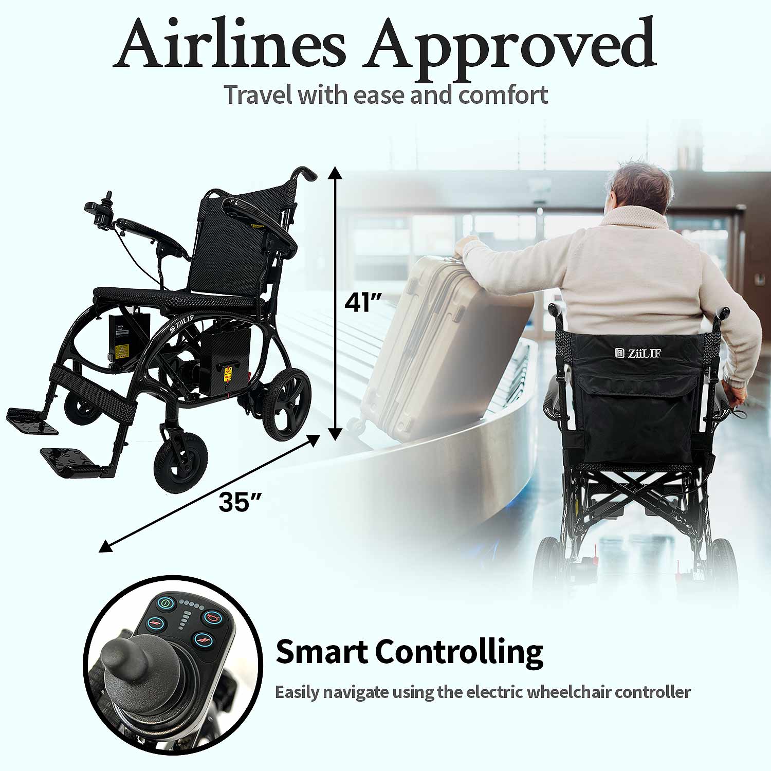 ZiiLIF X Model Carbon Fiber 28lbs Lightweight Electric Wheelchair