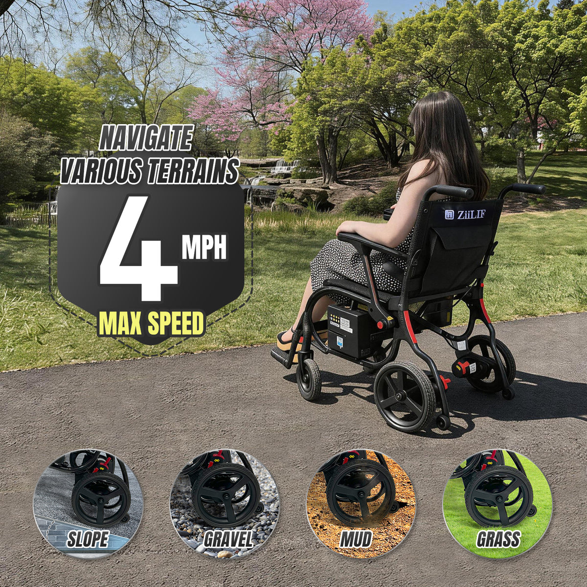 ZiiLIF X2 Model Carbon Fiber 27lbs Lightweight Electric Wheelchair