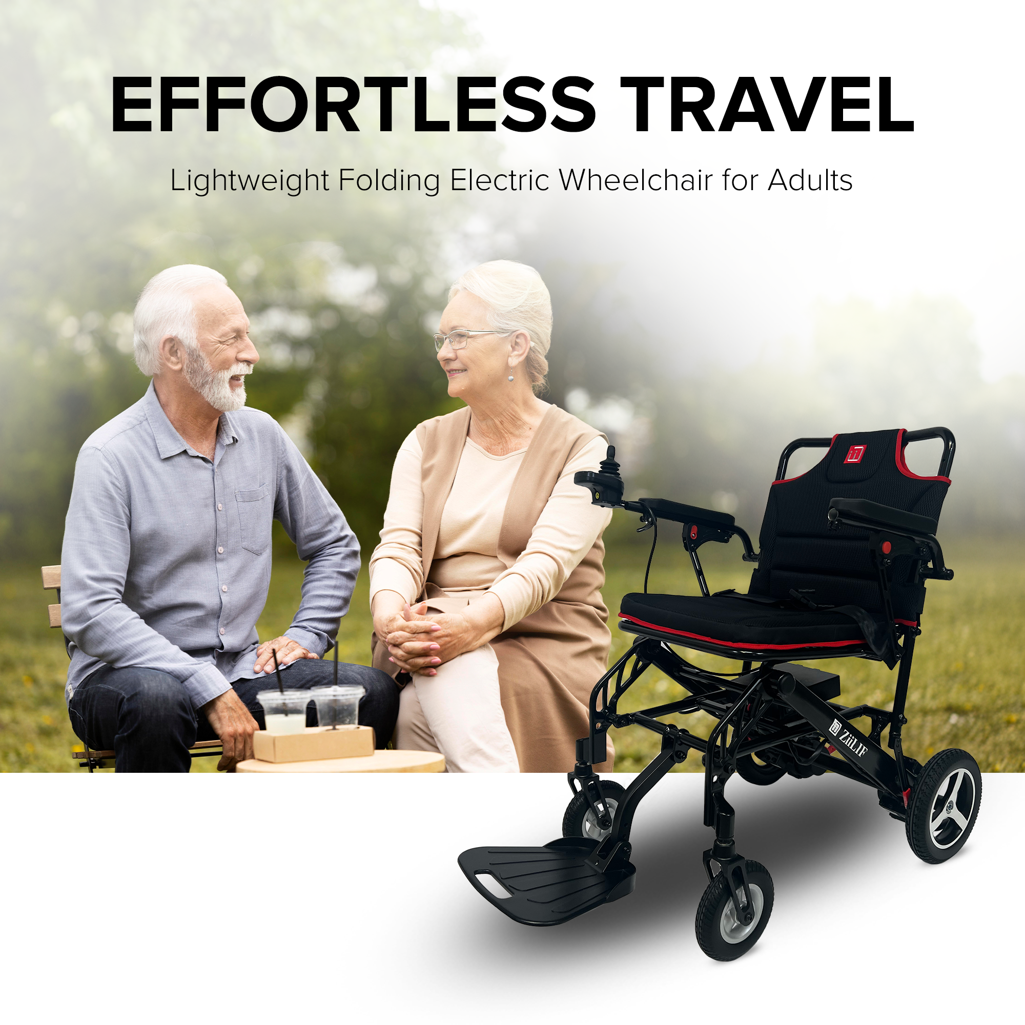 ZiiLIF PC2 - Lightweight (36.4 lb) Folding Electric Wheelchair for Adults with Warranty (Flight Friendly)