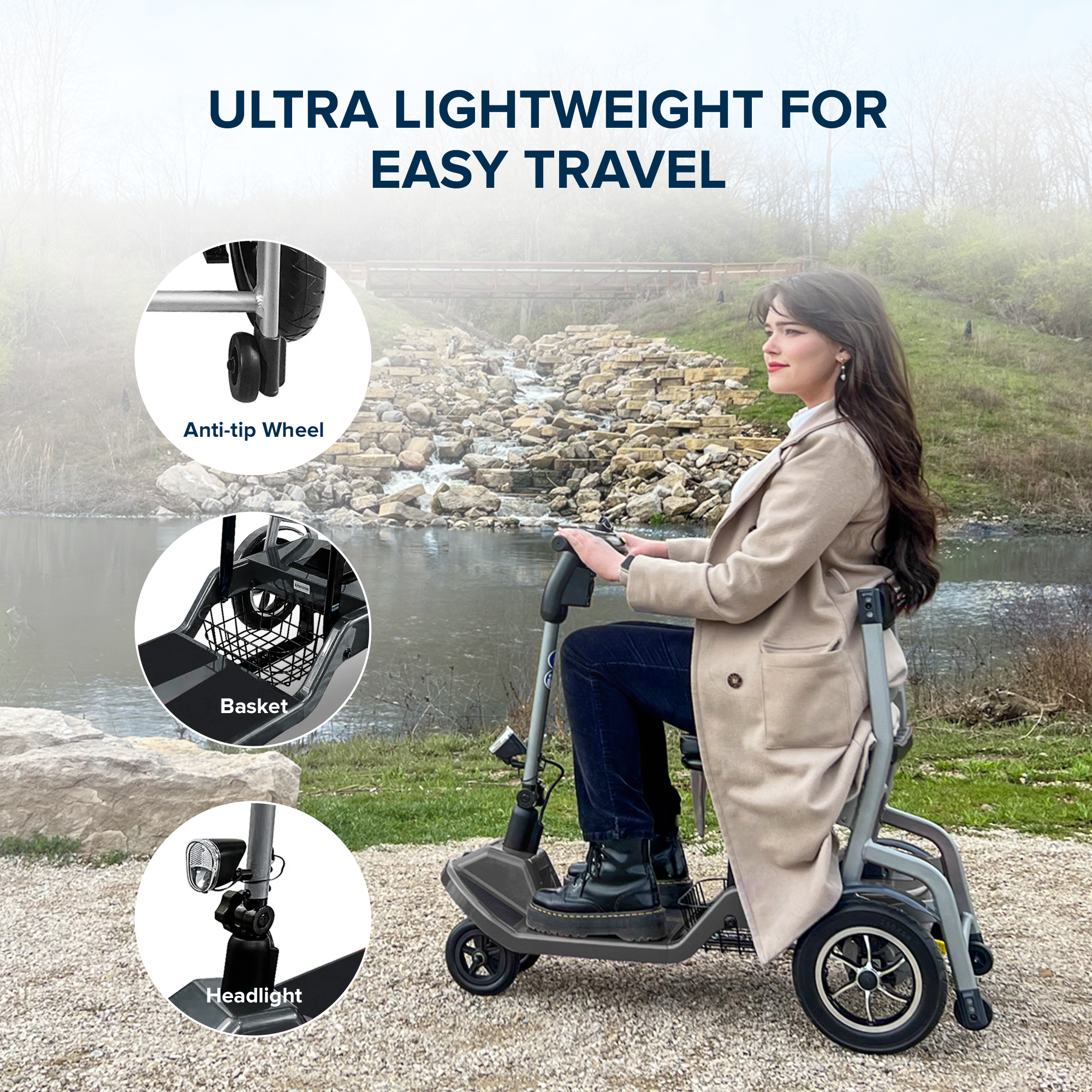 ZiiLIF-R3b 2024 Ultra Lightweight Folding Mobility Scooter for Travel Senior/Adult - Warranty Covered and Airlines Approved