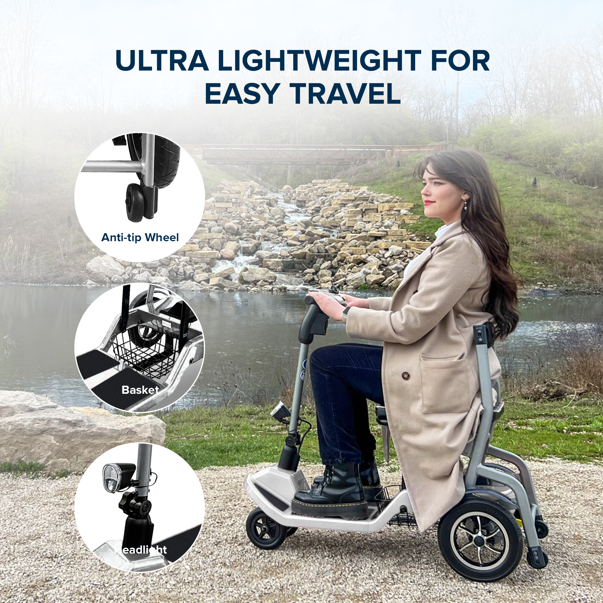 ZiiLIF-R3b 2024 Ultra Lightweight Folding Mobility Scooter for Travel Senior/Adult - Warranty Covered and Airlines Approved