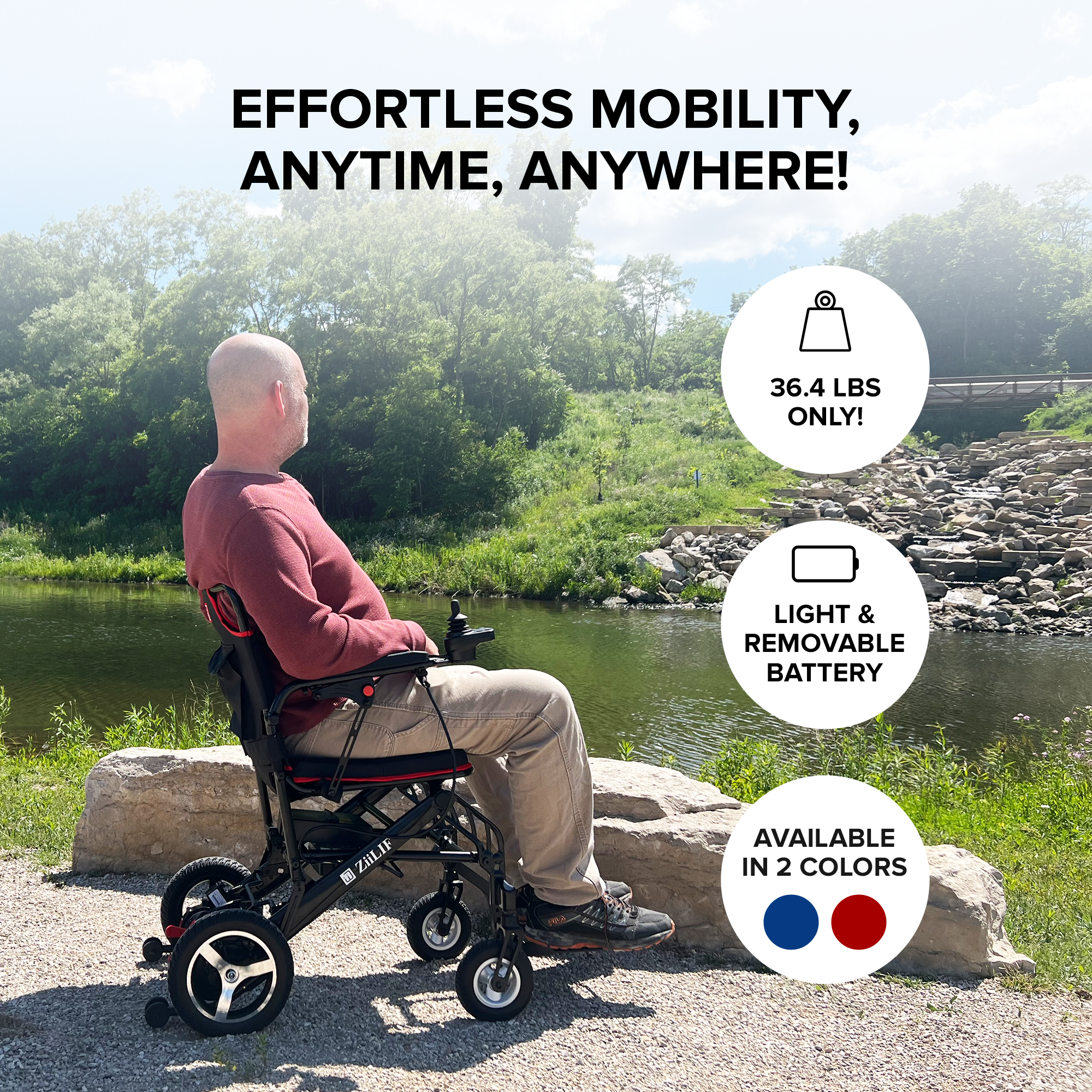 ZiiLIF PC2 - Lightweight (36.4 lb) Folding Electric Wheelchair for Adults with Warranty (Flight Friendly)